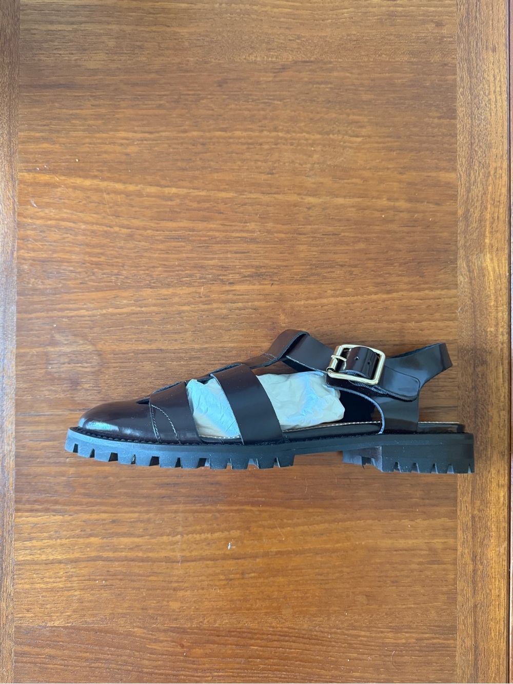 J. Crew Women's Dark Brown Leather Buckle Fisherman Sandals - Picture 2 of 3
